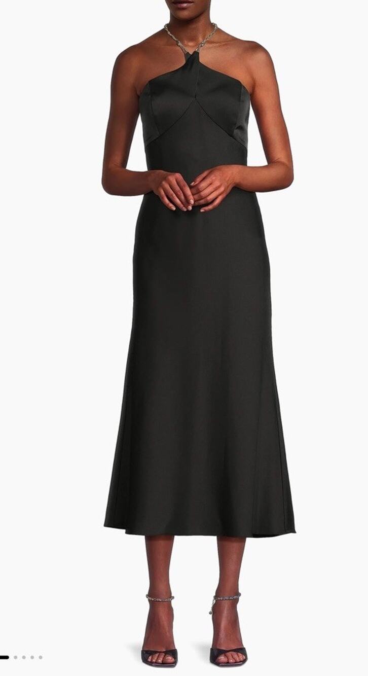Liv Foster Stretch Satin Quinn Halter neck Midi-Dress Black Sz 4 $295 NWT